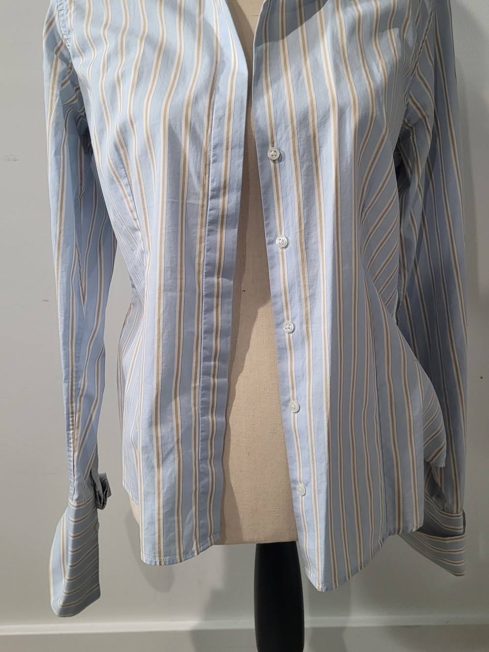 Pink By BENJI Ladies Light Blue Shirt with Cream Stripes